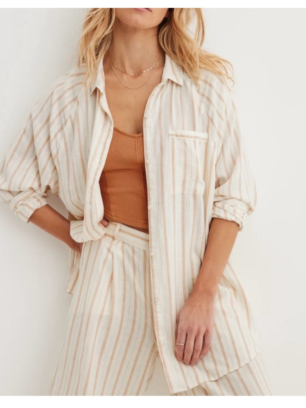 Aerie Linen Blend Coverup Shirt